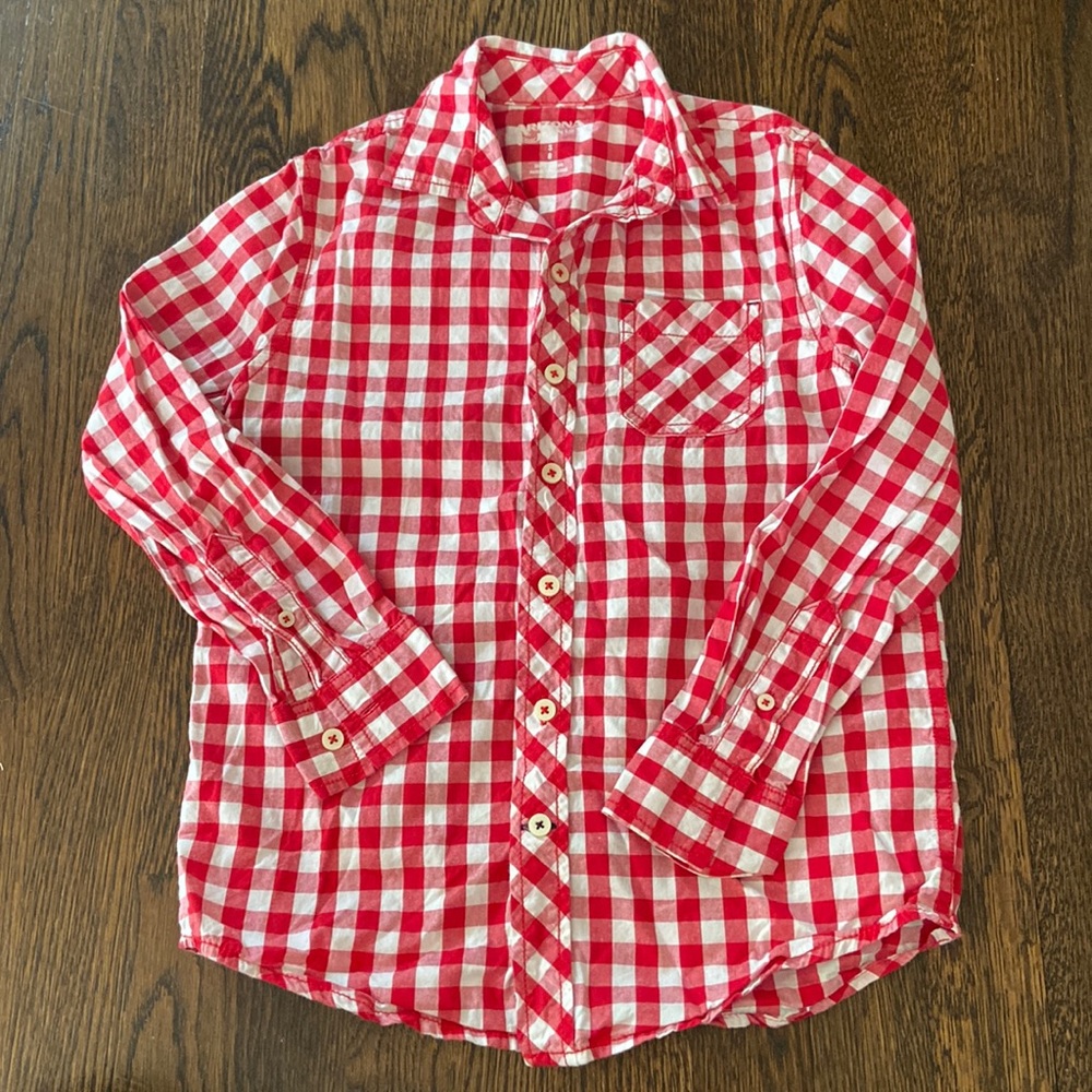 Boys Red and White Gingham Button Down